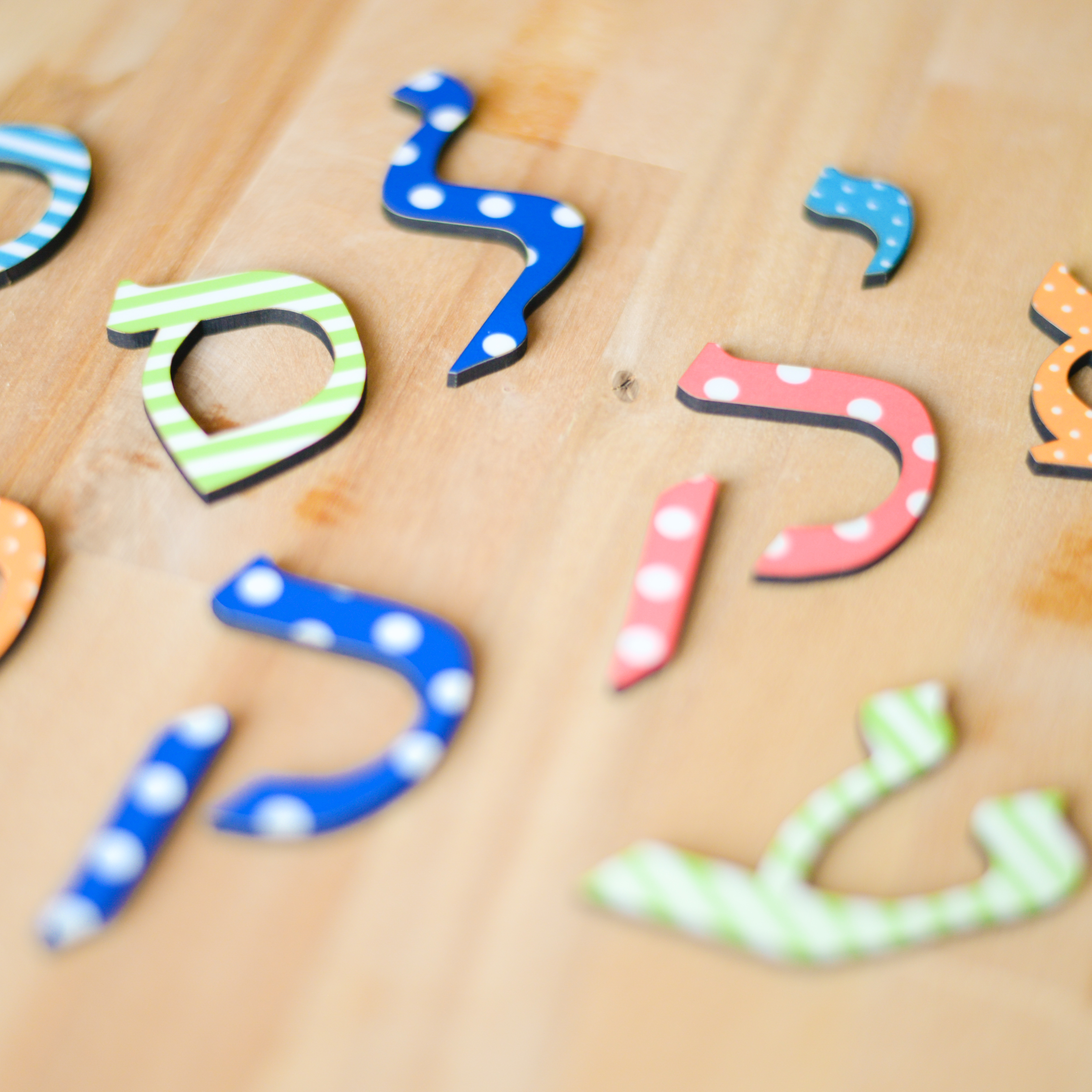 Wooden Hebrew Letters, mix and match the colors, by isralove